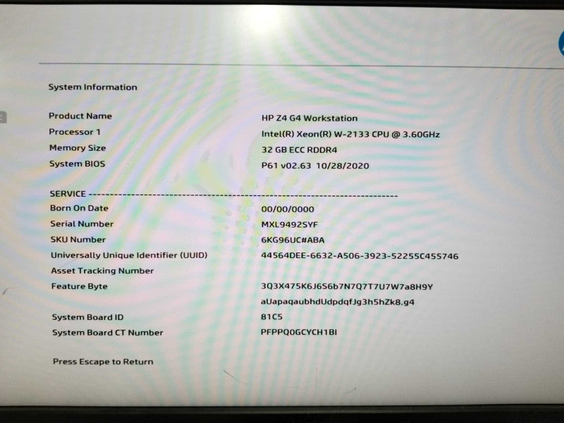 HP Z4 workstation Xeon  W-2133 @ 3.60ghz / 32gb ram / quadro K2200 GPU #