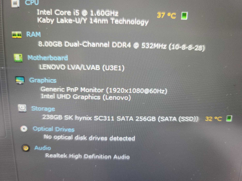 Lenovo ThinkBook 14IML i5-10210U@ 1.60GHz, 8GB DDR4, 256GB m.2 **Damaged case Î²