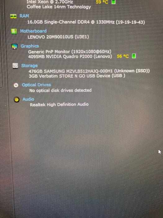 Lenovo ThinkPad P52 Laptop Xeon E2176M Quadro P2000 4GB 16GB RAM 512 SSD READ