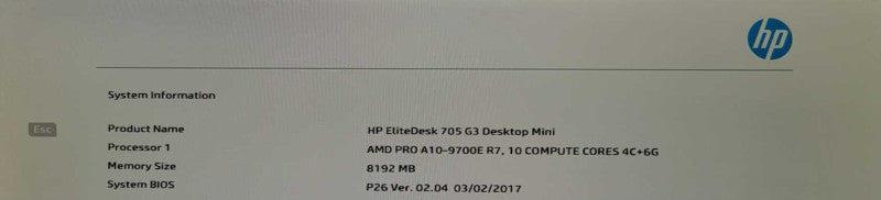 HP EliteDesk 705 G3 Mini - AMD PRO A10-9700E R7 - 8GB DDR4- NoHDD (READ) Q