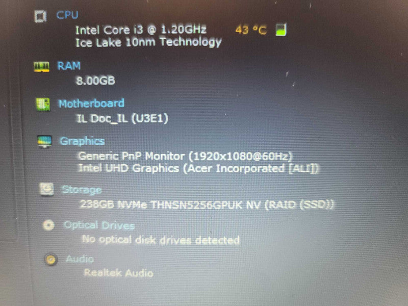 Acer Aspire 5 i3-10210U @ 1.20GHz, 8GB DDR4, 256GB m.2  Î²