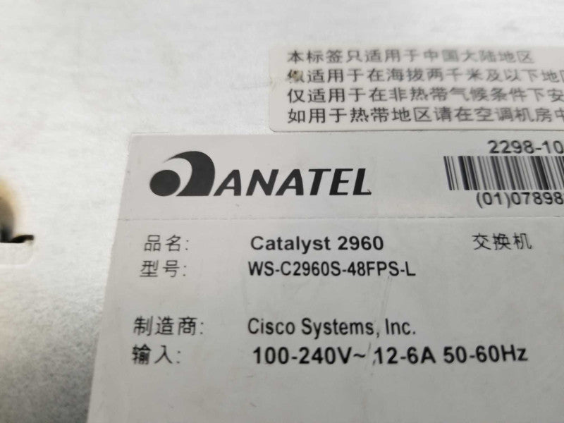 Cisco WS-C2960S-48FPS-L 48 Port PoE+ Gigabit Network Switch - Fact Reset #