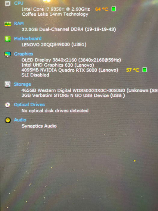 Lenovo ThinkPad P53 Laptop i7-9850H RTX5000 4GB 4K OLED 32GB RAM 500GB READ!