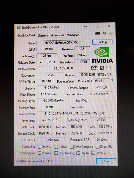 EVGA GTX 750ti 2gb