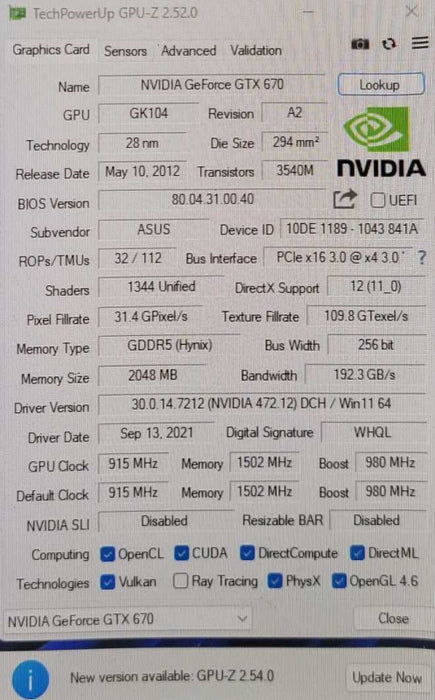 ASUS NVIDIA GTX 670 2GB DirectCUII Q