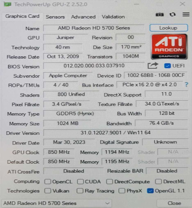 AMD ATI RADEON HD 5770 1GB