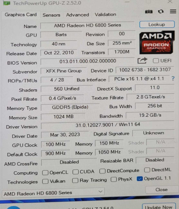 XFX AMD RADEON HD 6870 1GB