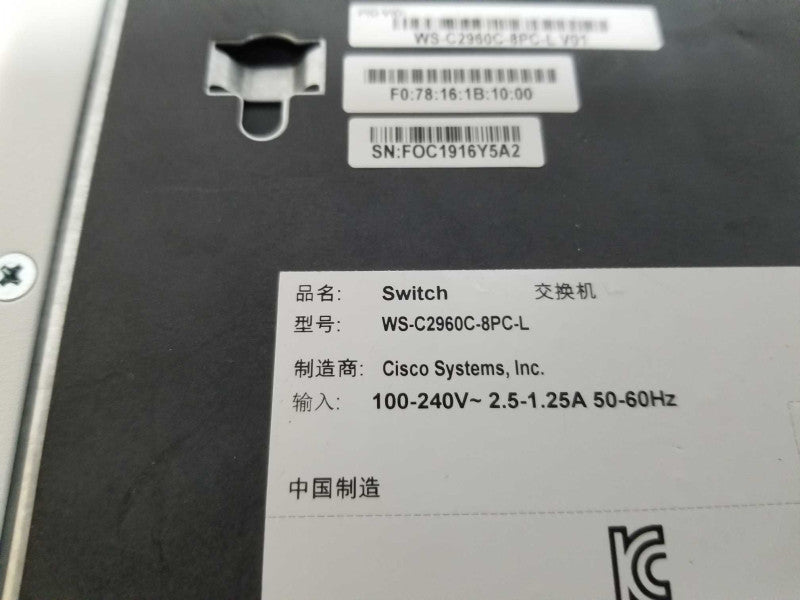 Cisco WS-C2960C-8PC-L V01 2960-C 8 Port PoE Gigabit Ethernet Switch  #