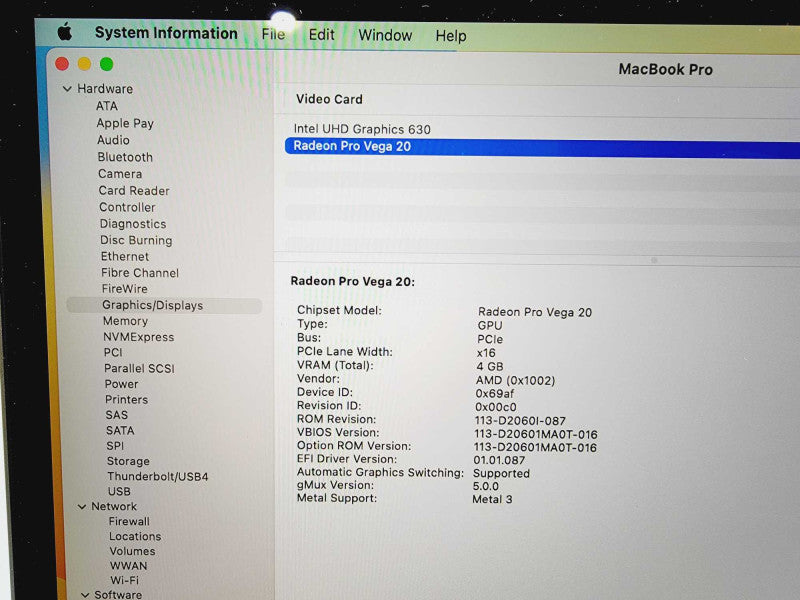 Apple Macbook Pro 2019 Core i9-9980HK @ 2.4GHz 32GB DDR4 2TB SSD Pro Vega 4GB (