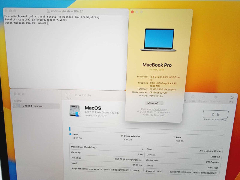 Apple Macbook Pro 2019 Core i9-9980HK @ 2.4GHz 32GB DDR4 2TB SSD Pro Vega 4GB (
