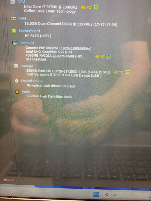 HP ZBOOK 15v G5 Core i7-9750H Laptop Quadro P600 4GB 16GB RAM 256GB SSD READ!