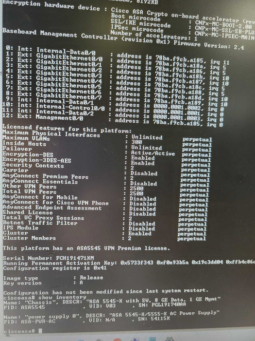 Cisco ASA 5545-X Network Security Firewall Appliance VPN Premium license,READ Q_