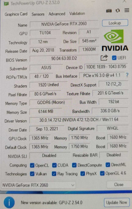 ASUS NVIDIA RTX 2060 6GB