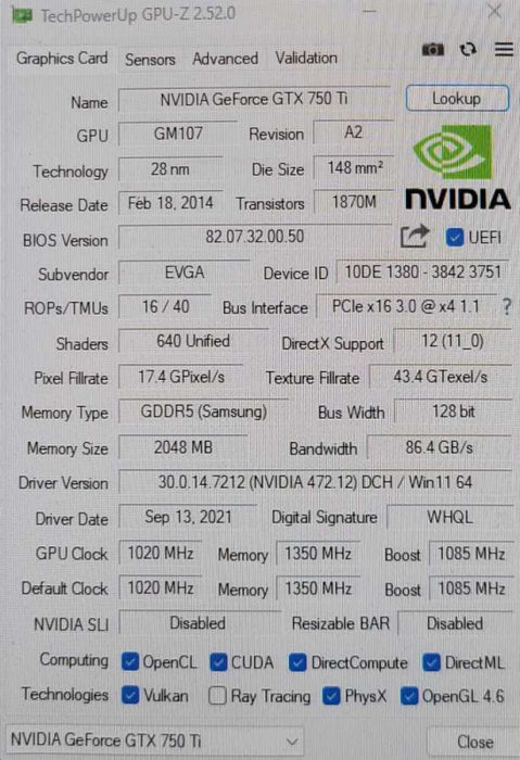 EVGA NVIDIA GTX 750 TI 2GB