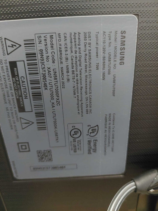 Samsung 58\\" 4K UHD HDR LED Tizen Smart TV Model: UN58TU7000F