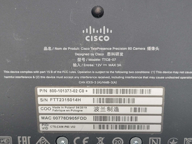 Cisco TelePresence Precision 60 Camera TTC8-07 CTS-CAM-P60 _