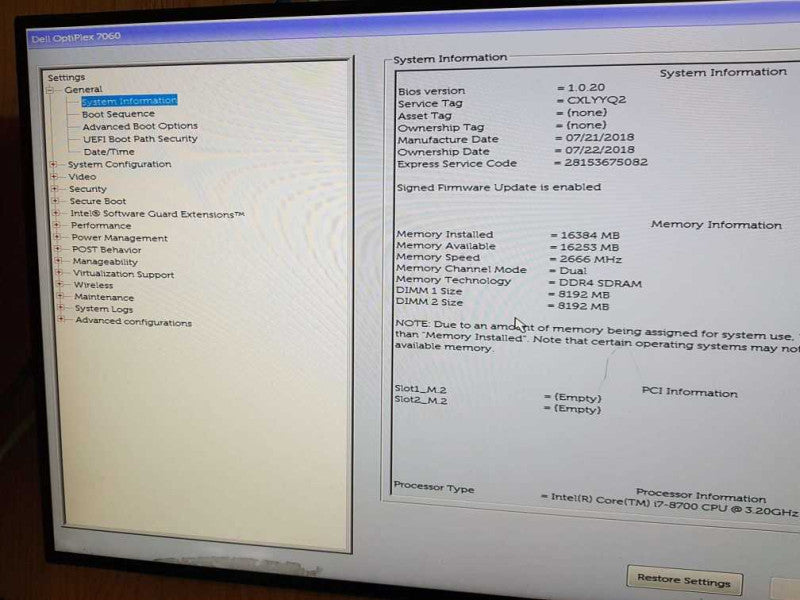 Dell Optiplex 7060 Mini  i7-8700 CPU @ 3.20GHz 16GB DDR4 RAM Q