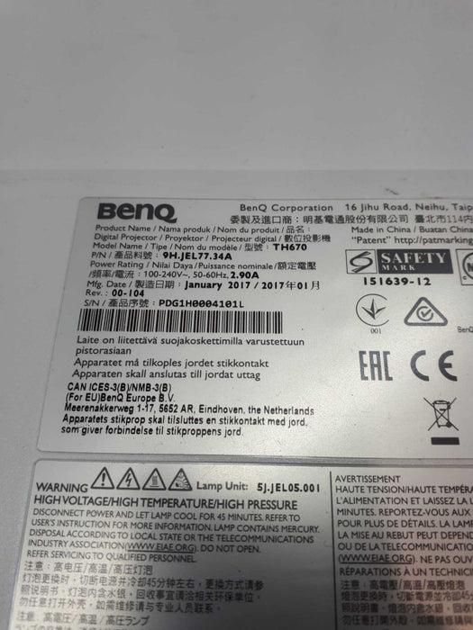 BenQ HD 1080p Projector (TH670) - 3D Home Theater Projector &