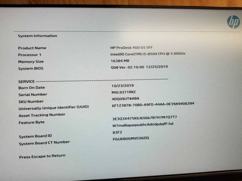 Hp ProDesk 400 G5 SFF I5-8500 @ 3.00ghz / 16gb ram / 512gb NvME SSD #