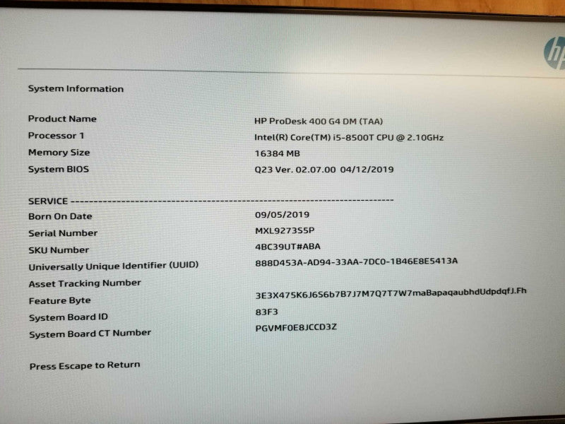 hp ProDesk 400 G4 i5-8500T @ 2.10ghz / 16gb ram / 256gb NvME SSD #