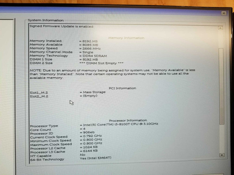 Dell Optiplex 3060 sff i3-8100T @ 3.10ghz / 8gb ram / 256gb nvme ssd #