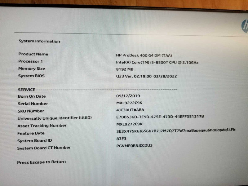 HP ProDesk 400 G4 i5-8500T @ 2.10ghz / 8gb ram / 256gb NvME SSD #