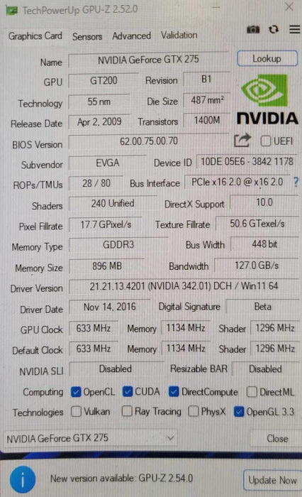 EVGA NVIDIA GTX 275 896MB JOKER EDITION