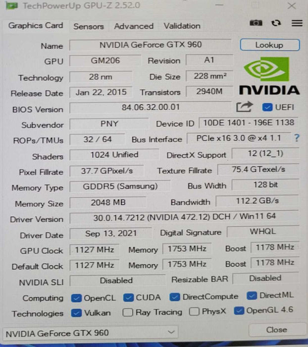 PNY NVIDIA GTX 960 2GB XLR8 Q