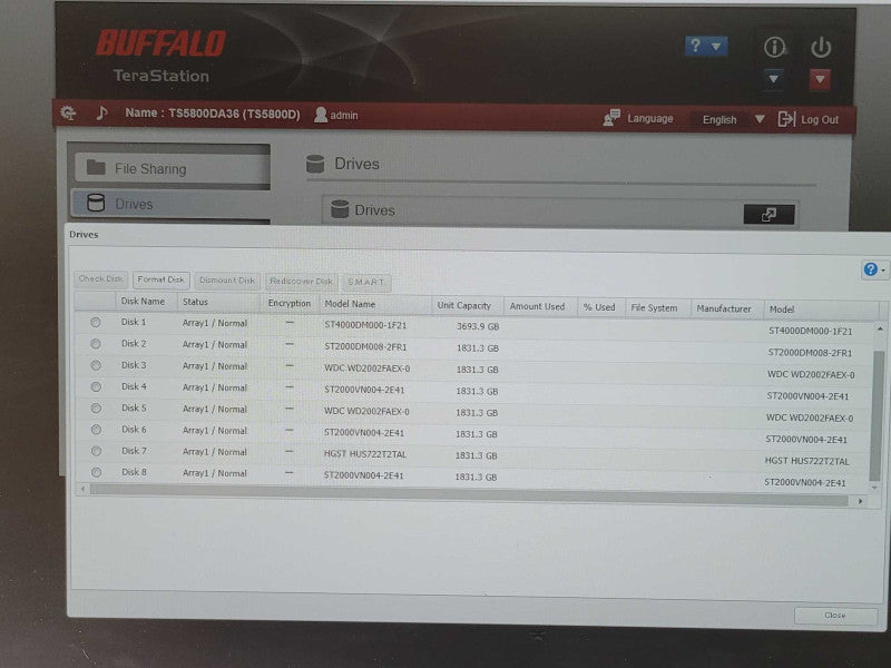 Buffalo TeraStation TS5800D2408 8-Bay NAS with 7x 2TB and 1x 4TB HDDs, Read _