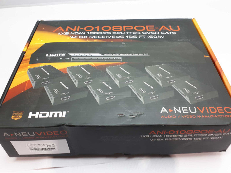 A-NeuVideo  ANI-0108POE 1x8 POE HDMI Splitter Extender, Over CAT5e/6 &