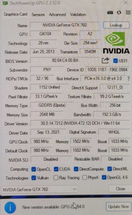 PNY NVIDIA GTX 760 2GB Q