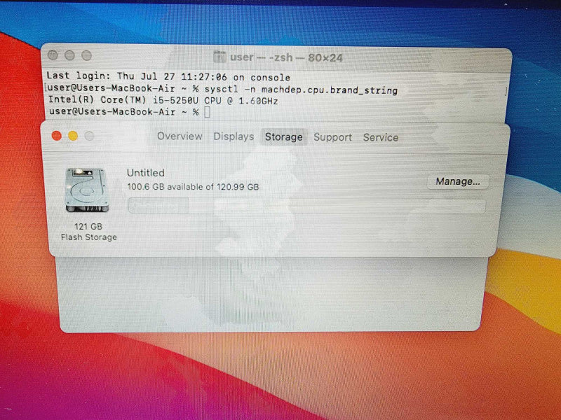 Apple Macbook Air 2015 13\\" Core i5-5250U @ 1.6GHz 8GB DDR3 120GB SSD (