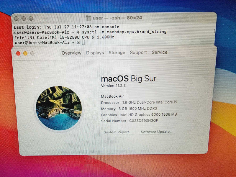 Apple Macbook Air 2015 13\\" Core i5-5250U @ 1.6GHz 8GB DDR3 120GB SSD (