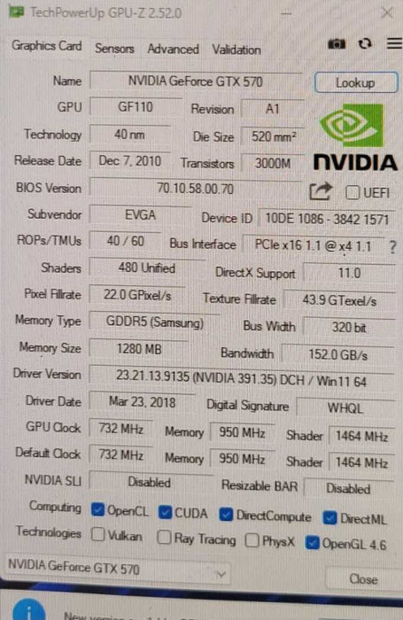 EVGA GeForce GTX 570 HD 1280MB PCIE