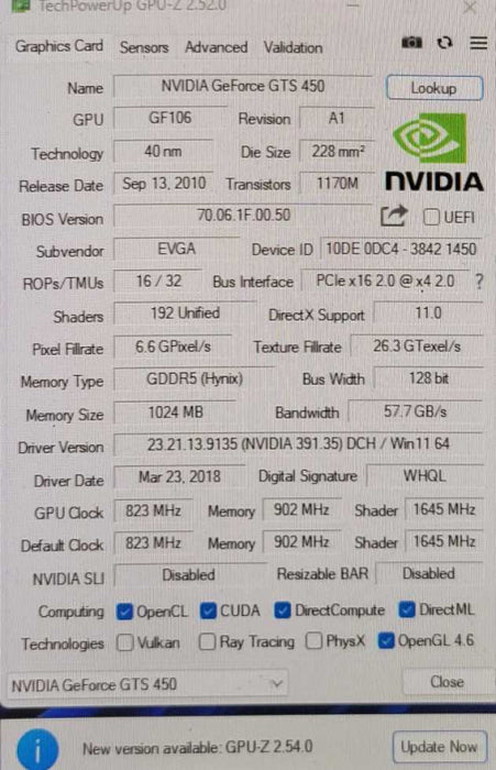 EVGA NVIDIA GEFORCE GTS 4501GB PCIE