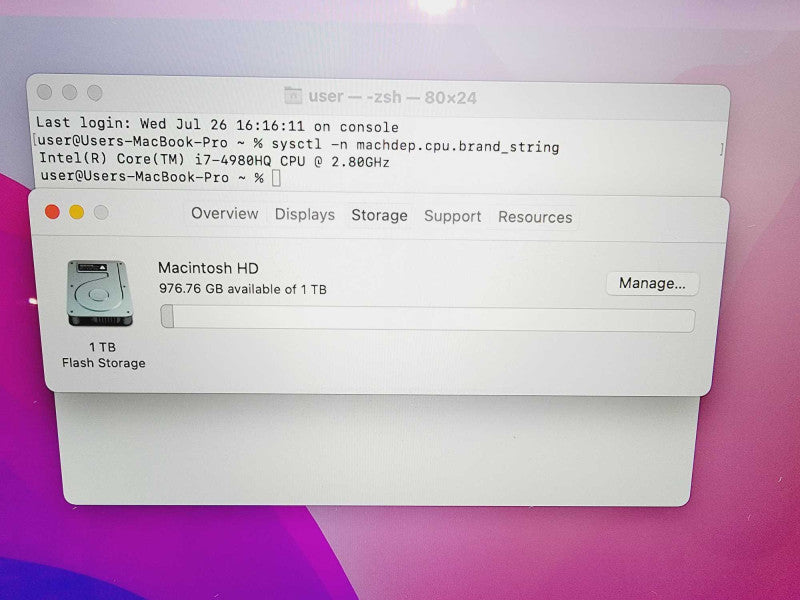 Apple Macbook Pro Retina 2015 15\\" Core i7-4980HQ @ 2.8GHz 16GB DDR3 1TB SSD R9 M370X 2GB (