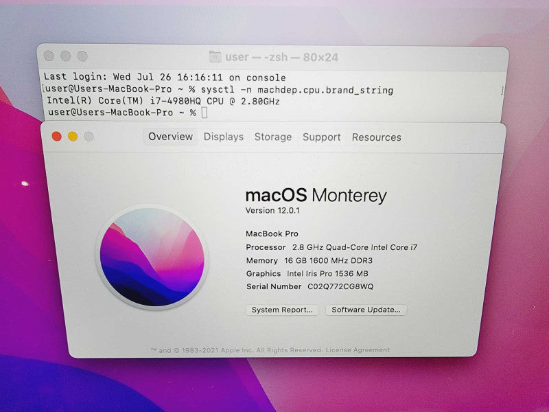 Apple Macbook Pro Retina 2015 15\\" Core i7-4980HQ @ 2.8GHz 16GB DDR3 1TB SSD R9 M370X 2GB (
