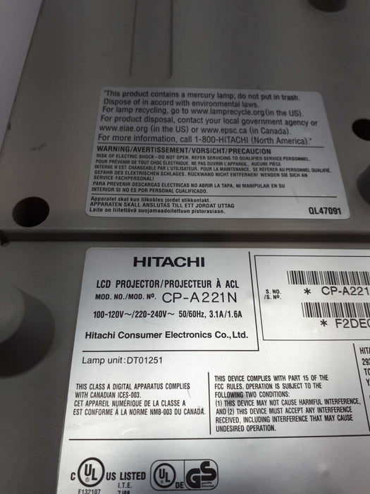 Hitachi CP-A221N Ultra Short-Throw Digital Projector &