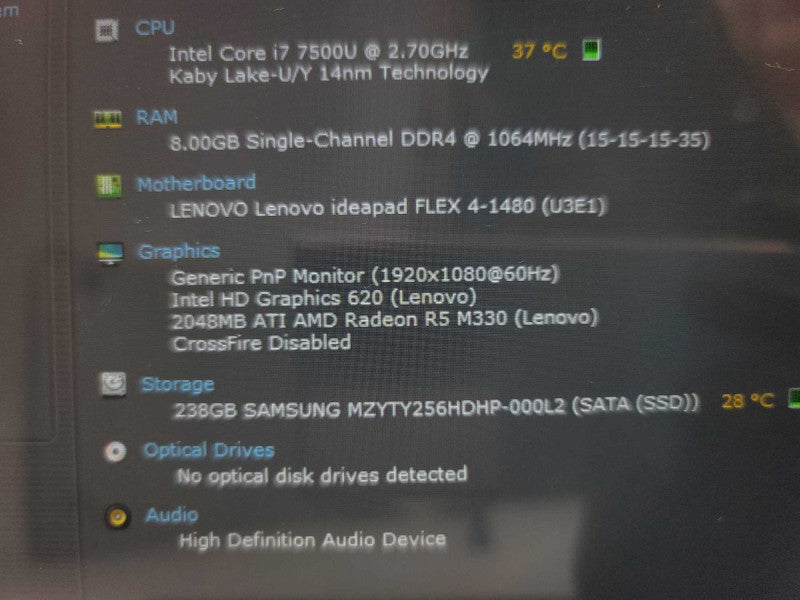 Lenovo IdeaPad Flex 4-1480 i7-7500U, 2GB AMD Radeon R5 M330, 8GB DDR4, 256GB  Î²