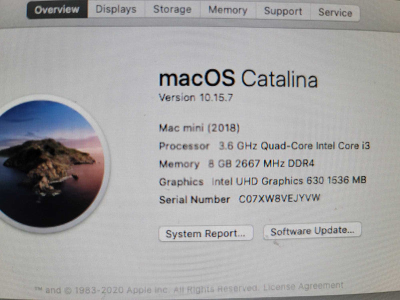 Apple Mac Mini 2018 A1993, i3-8100B @ 3.60GHz, 8GB DDR4, 128GB On-board SSD Î²
