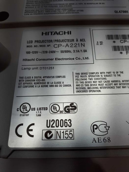 Hitachi CP-A221N Ultra Short-Throw Digital Projector &
