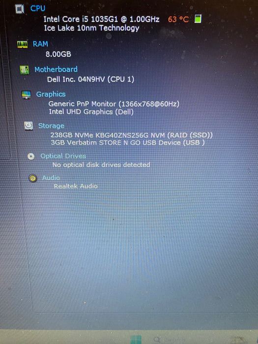 DELL INSPIRON 3593 Laptop Intel Core i5-1035G1 8GB RAM 256 GB SSD