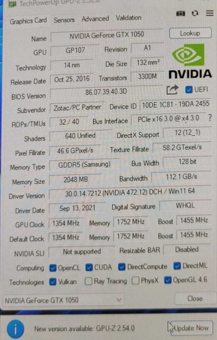 ZOTAC NVIDIA GTX 1050 2GB PCIE LOW-PROFILE