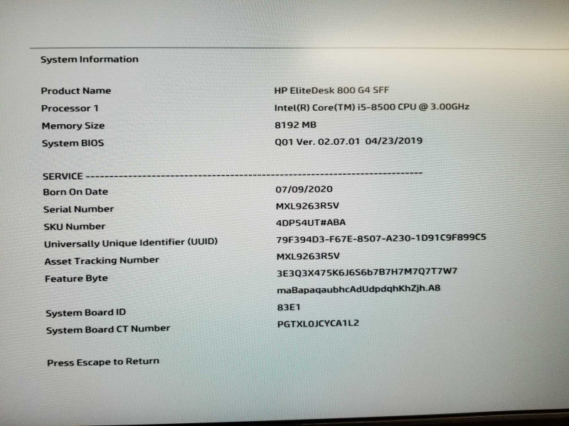 HP EliteDesk 800 G4 SFF i5-8500 @ 3.00ghz / 8gb ram / READ #