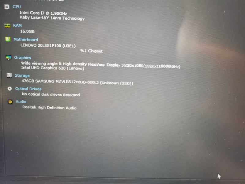 Lenovo ThinkPad T480s Core i7-8650U @ 1.9GHz 16GB DDR4 512GB SSD, NO ADAPTER Q