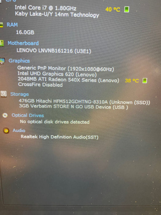 Lenovo ThinkBook 14s Laptop i7-8565U ATI Radeon 540X 2GB 16 GB RAM 512 GB SSD