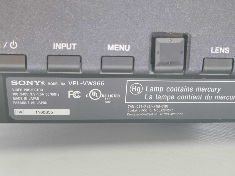 Sony VPL-VW365ES 3D 4K SXRD 1500 Lumen Projector, 1660 Lamp Hours _