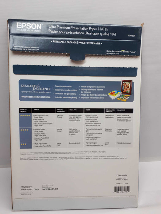 Epson Ultra Premium Matte Presentation Paper, 13 x 19, 50/Pack - White New &