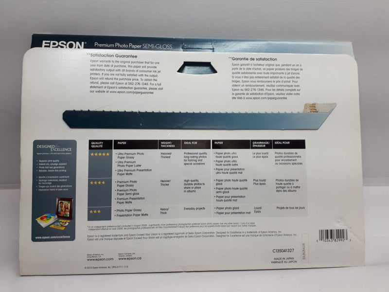 Epson Premium Semi-Gloss Photo Paper Super B A3 S041327 13\\"x19\\" 10 Sheets &