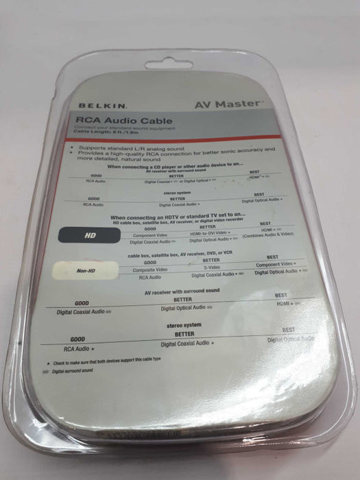 Belkin AV Master Standard TV Cable Kit RCA Male Audio Cables 6 foot NIP Q&